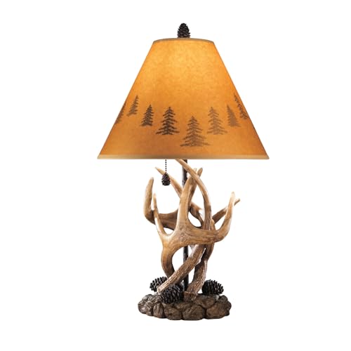 Signature Design by Ashley Derek Rustic Cabin Antler Lamp Set, 2 Count, Paper Silhouette Shade, Pull Chain Switch, 13.88' W x 13.88' D x 23.75' H, Brown