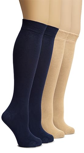 Image of Hugh Ugoli Women's Rayon Derived from Bamboo Knee High Socks Comfort Seam Long Dress Socks, Shoe Size 5-8 /8-11, 4 Pairs