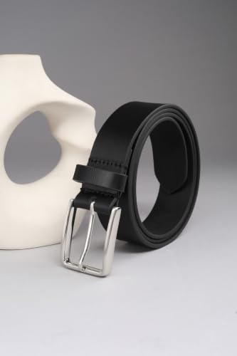 Image of Louis Philippe Men's 100% Italian Leather Shiny Nickel Buckle Formal Profile Belt