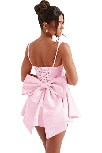 Image of Short Satin Homecoming Dresses with Bows Applique Corset Prom Dress Mini HOCO Party Cocktail Gowns for Teens
