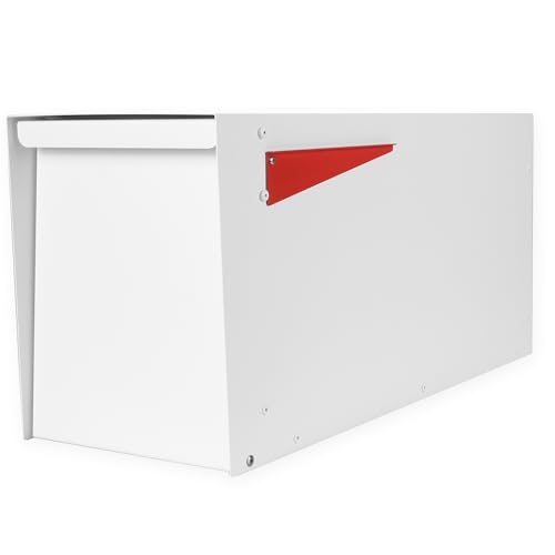 Image of Ilyapa Modern Mailbox for Post Mount - White with White Door Powder Coated Steel, Waterproof Letter Box for Parcels, with Recessed Magnetic Close Door