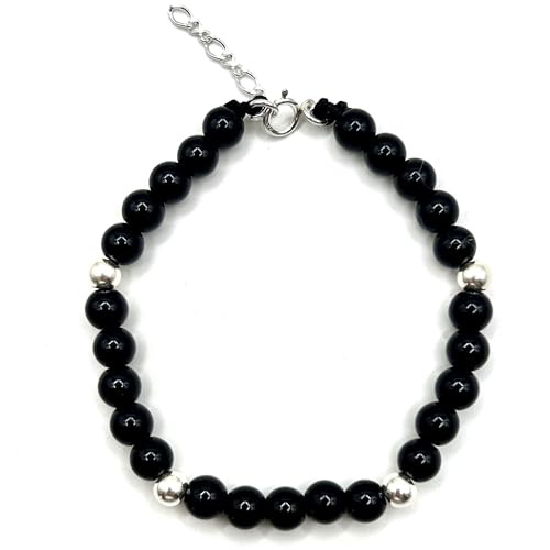 MASBARATA PULSERA CON PIEDRA NATURAL EN PLATA DE LEY (OBSIDIANA)