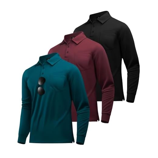 3 Pack Long Sleeve Polo Shirts for Men