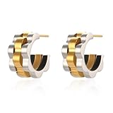 Two Tone Watch Band Hoop Earrings for Women 18K Gold Plated Post Thick Chain C Earrings Watch Link Open Hoop Statement Jewelry