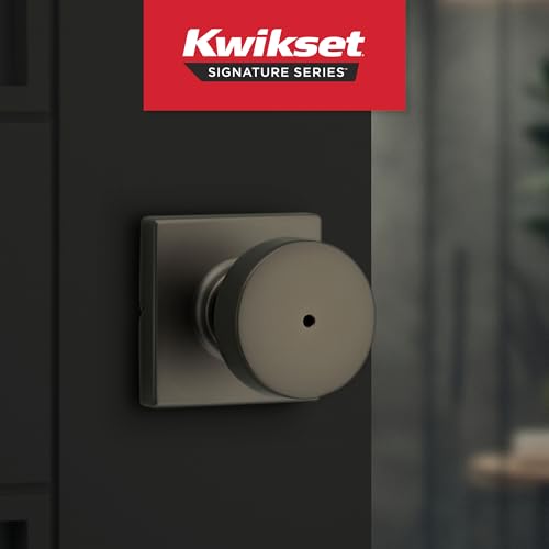 Image of Kwikset Pismo Interior Square Privacy Door Knob with Lock, Door Handle for Bathroom and Bedroom, Gunmetal Keyless Turn Lock Doorknob