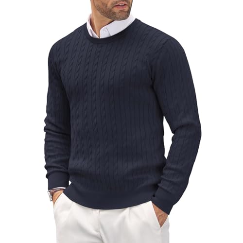 Fxbar Mens Cardigans Sweaters Mens Crewneck Sweater Soft Pullover Sweaters Long Sleeve Knitted Textured Jumper Fall Winter Outwear, Navy-a, Medium3