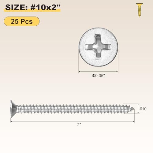 METALLIXITY 25 Piezas Tornillos para Madera Phillips Avellanados #10x2 Acero Inoxidable SS316 miniatura 2