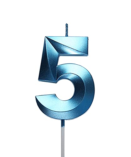 2.76 Inch Blue 5 Birthday Candle,5th Birthday Decoration for Boys Girls
