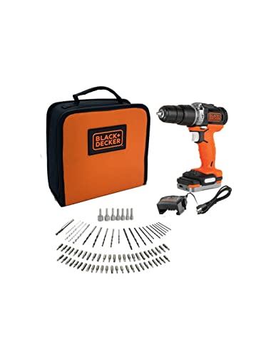 BLACK+DECKER Perceuse visseuse à percussion sans fil 12 V + 80 accessoires + 1 batterie 1,5 Ah + 1 sac de transport - BLACK+DECKER - BDCHD12S1A-QW