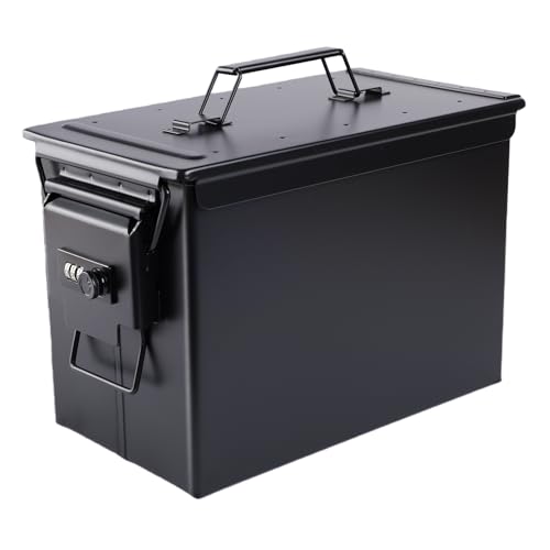 YSKMLOLP Ammo Can&Ammo case Storage Box metal ammo box Fireproof/Waterproof/Airtight/Used for Storage 30 & 50 Cal ammunition (Black with square lock 330 * 185 * 228mm)
