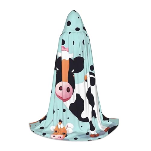 Longue cape à capuche motif vache à pois mignonne pour déguisement