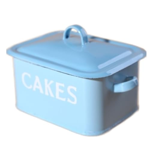 AMYSTY Retro Bread Box Storage Container - Vintage Metal Bread Bin with Lid and Handles for Farmhouse Kitchen Decor (Blue)