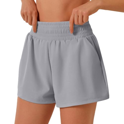 Short running femme sport taille haute gris avec poches