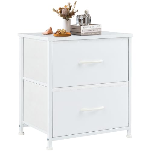DUMOS 2-Drawer Fabric Nightstand for Bedroom, Kids, and Dorm Storage - 20-inch Tall, White