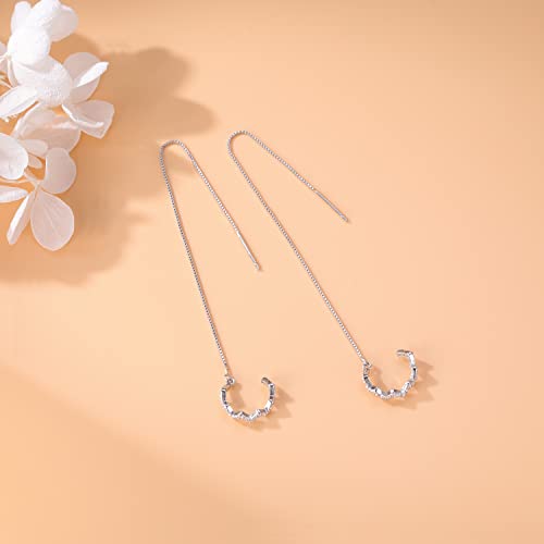 Boucles d'oreilles pendantes pompon en argent avec chaine threader et cuff