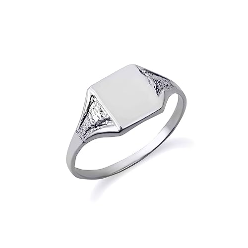 Solid 10k White Gold Art Deco Square Signet Ring (Size