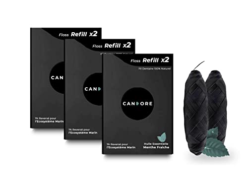 Candore Recharge Fil Dentaire Ciré Charbon Infusé 6 Bobines pour Bocal en Verre , 180 m Cover