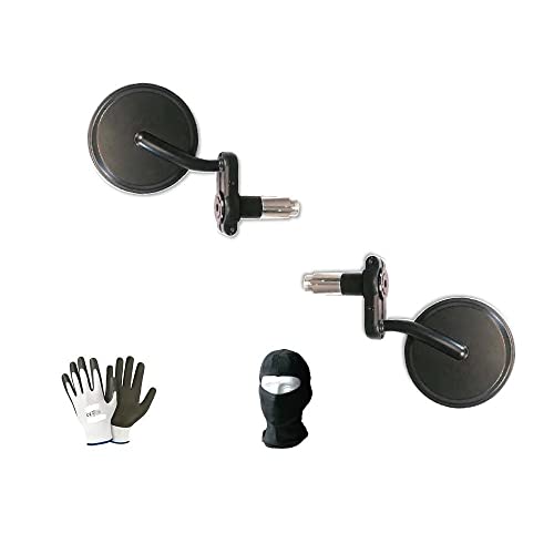 DESCRIZIONE E CARATTERISTICHE PRODOTTO: MARCHIO FAR COPPIA SPEECCHIETTO SINISTRO+DESTRO - coppia di specchietti retrovisori bar-end DX-SX CAFE' RACE - Attacco incluso regolabile da Ø 13 a Ø 22 mm DA MONTARE AL POSTO DEI BILANCINI sia in alto che in basso - adatto a tutti gli anni di produzione - linea sportiva - specchio rotondo di piccole dimensioni - universali - in alluminio - colore nero -OMAGGIO GUANTI DA LAVORO+SOTTOCASCO PASSAMONTAGNA