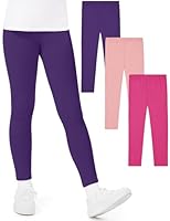 KEREDA 3er-Pack Leggings Mädchen Sporthose Kinder Baumwolle Sport Hose Teenager Turnhose Lang Rosarot/Rosa/Dunkelviolett 116-122