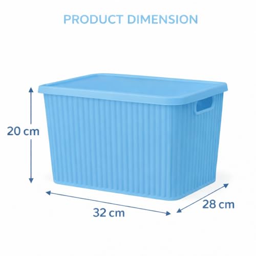 Image of Plastic Storage Box with Lid - Large Stackable Organizer Storage Box for Clothes, Toys, Kitchen - Big Size Plastic Storage Container Basket for Home, Office, Bathroom(Large,Pack of 3,Blue)