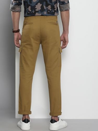 Image of The Indian Garage Co Men Slim Fit Solid Mid-Rise Cargos
