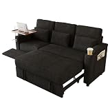 LITVZ Queen Sectional Sleeper Sofa with Reclining Chair, Multi-Functional 3-Seater Couch with Pull Out Bed, Feature Cup Holder, Laptop Table and USB Port for Living Room, Apartment
