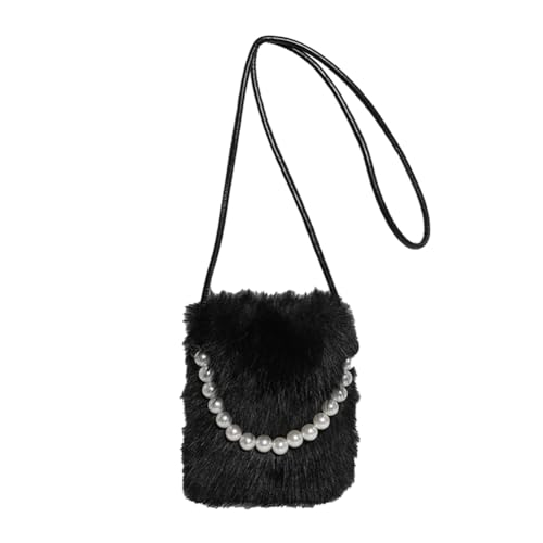 GETBSTOOP Borsa a Tracolla da Donna in Pelliccia Sintetica Borsa a Tracolla con Catena di Perle Borsa a Tracolla Soffice Borsa Hobo for Feste di Viaggio (Nero)