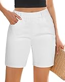 Vetinee White Shorts Women Stretch Denim Shorts Cream White Size Large Fits UK 16-18