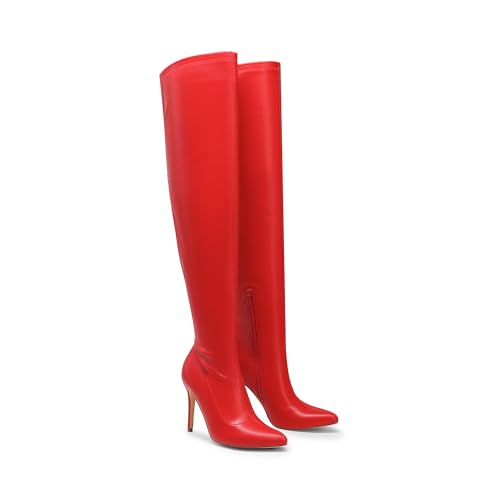 DREAM PAIRS Over The Knee Boots for Women, Women's Thigh High Boots Heel Fall Boots,Size 6.5,Red,SDOB2404W