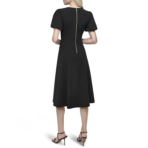 Image of DKNY Women's Bubble Sleeve V-Neck Fit & Flare Mini Dress