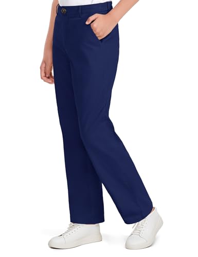 Image of KEREDA Boys Flat Front Dress Pants School Uniform Pants with Zip Button