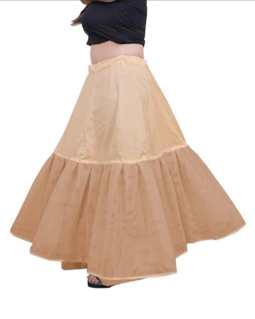 Women's Cotton Cancan | Hoop Less Underskirt Petticoat | Wedding Crinoline | Volume Extension For Lehenga, Gown And Skirt | Free Size Waist With Adjustable Length Cream Color Pack Of 1