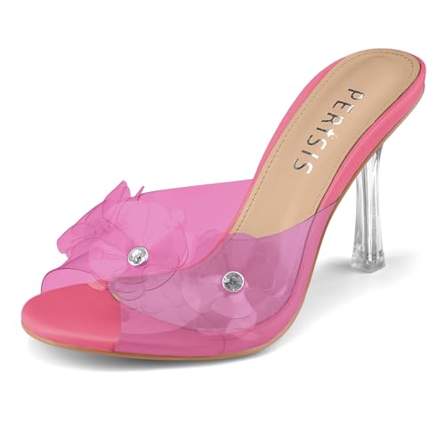 Perisis Women's Clear Heels High Transparent Heel Neon Hot Pink