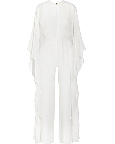 BeneGreat Women's Long Sleeves Jumpsuit Elegant Wide Leg Bat Sleeve Romper Flowy Outfit (L, White)