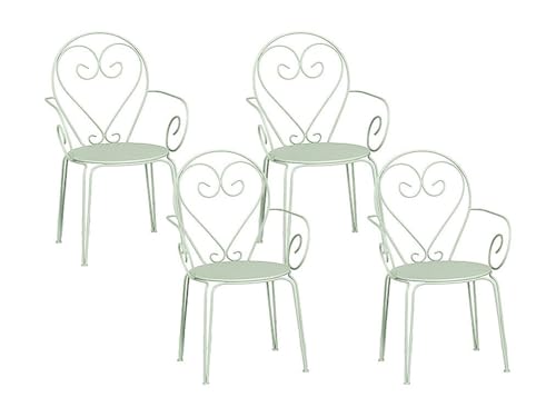 Crea un'atmosfera romantica in casa con il lotto di 4 poltrone da giardino in Metallo Stile ferro battuto GUERMANTES Colore Verde acqua Dim: L48 x P52 x H89 cm