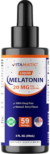 Vitamatic Melatonin 20mg Liquid Drops 2 Fluid Ounce (59ml) Natural Berry Flavor for Adults Non-GMO Vegetarian Supplement