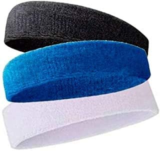Blue+Black+White: Sweat Bands/Headbands for Women Men Elastic Headband Sports Sweatbands Athletic Stretchy Head Band Workout Running Basketball Moisture Wicking Terry (Black & White & Blue)