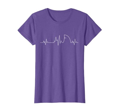 Shark Heartbeat EKG Funny Fish Fin Pulse Ocean Animal Lovers T-Shirt, Women, Purple Heather, Small