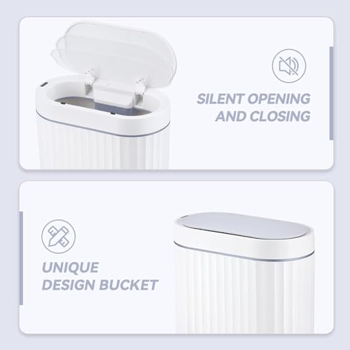 Image of jinligogo ELPHECO Touchless Trash Can with Lid, 2 Gallon / 7.5 Liter Small Automatic Motion Sensor Garbage Bin, Slim Rectangular Plastic Wastebasket for Bathroom, Bedroom, Kitchen, Office (Grey)