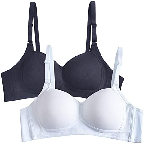 FEOYA Girls' Cami Bra Wireless Training Bras Cotton Soft Bralette A Cup Seamless Sport Bra Vest Adjustable Crop Bra with Removable Pad Pack of 2 Black Blue