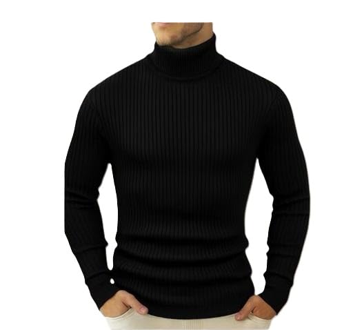 men premium ribbed high neck zipper sweater | stylish cotton blend winter pullover for men & boys black s