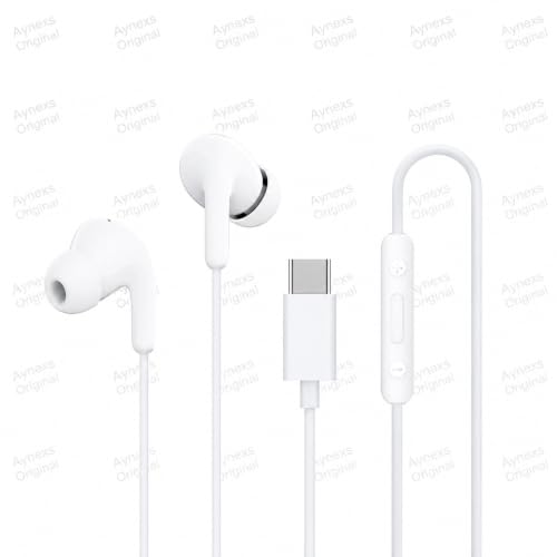 Image of Original Wired Earphone Compatible with XIAOMI Type-C in-Ear Earphones with 12.4mm Drivers, HD Microphone, and IP54 Dust & Water Resistance (White)