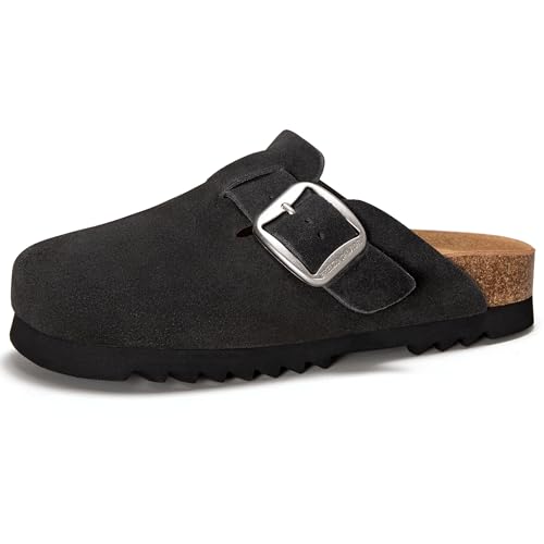 Suede Clogs for Women Leather Slip-on Mules Men's Potato Shoes Non Slip Sandals with Adjustable Buckle