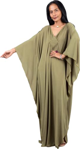 Image of RanRui Caftans for Women Solid Color Chiffon Plus Size Kaftan Dresses Beach Cover Up V Neck Batwing Sleeve Caftans Loungewear