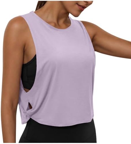 Athletic Tank Tops for Women Twist Knot Cut Out Side Slit Crop Tops Yoga Workout Loose Fit Sleeveless T-Shirts Purple