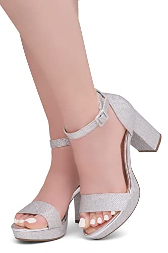 Image of Shoe Land Platform Heels for Women | 3.75 Inch Chunky Block Heeled Sandals with Ankle Strap | Open Toe Strappy High Heels for Wedding, Party & Formal Events