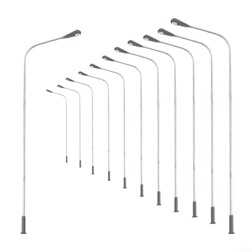 12Pcs Model Railway Lamp Posts, Warm White LED Light, Single Head, 14CM/ 5.5'' Street Bright White Lights HO Scale LEDs, Miniature Street Lamp