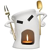 Lawnrden Schokoladenschmelzbecher|Schokoladenfonduebecher Lustiger Keramik-Fonduebecher mit Gabeln und Löffel Wiederverwendbarer Schmelzbecher für Büro, Schule, Zuhause Weiß