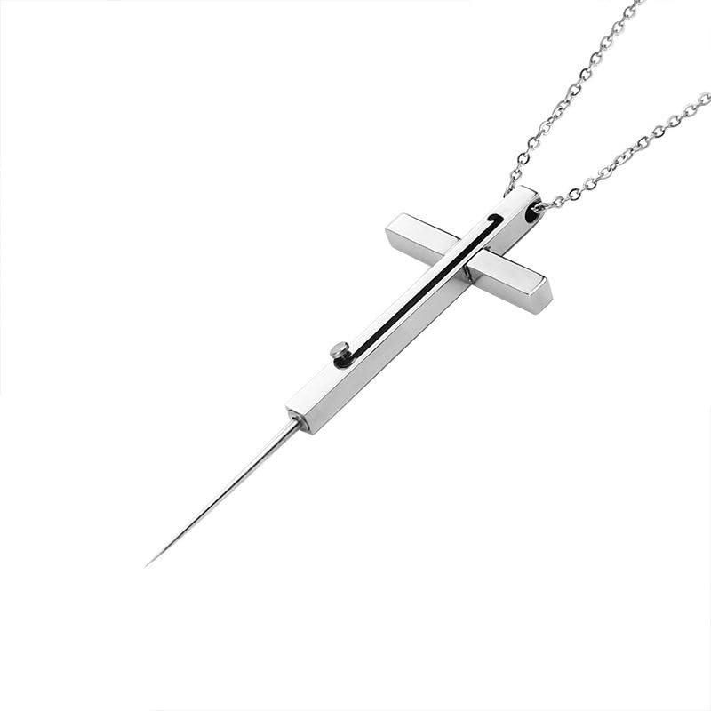 Self Defense Cross Necklace, 21 inch Chain, Stainless Steel Hidden Protection Tool with Safety Lock