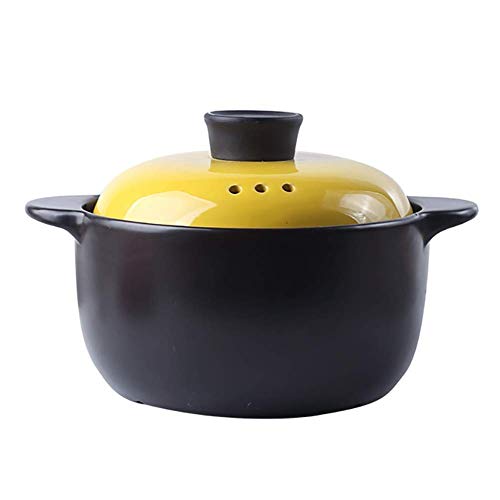 Koreanisches Kochgeschirr aus Kochfeld, Tontopf Irdener Topf Gesunde Suppe Heißer Topfauflauf mit Farbdeckel Langsames Kochen Gelb 2.64quart